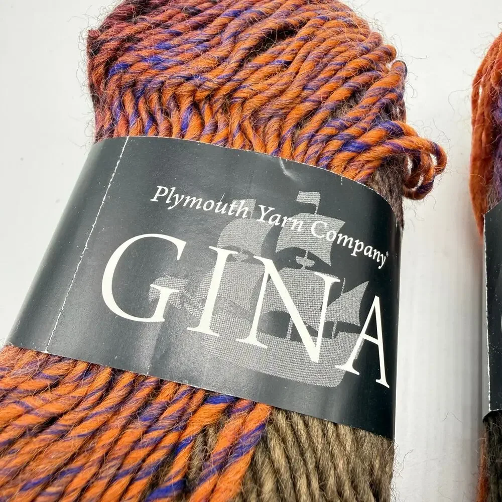 Plymouth Gina Variegated Wool Yarn 002 Purple Orange Tan Lot 3 Skeins 50g Turkey